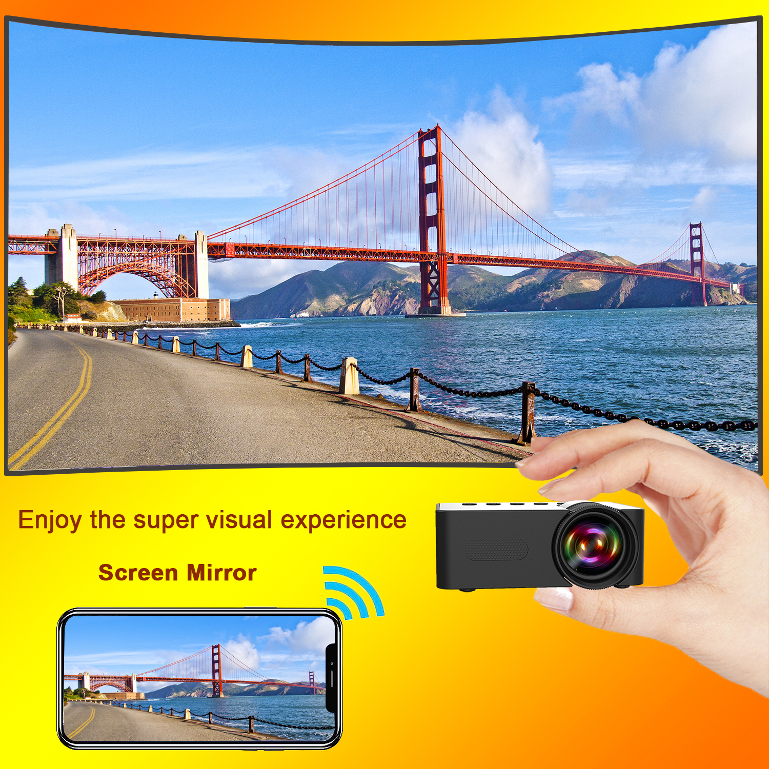 Portable projector YT100. Supports high-definition projection. Mini projector. Mobile cinema.