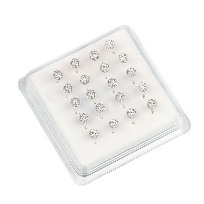 20Pcs Rhinestone Bal Neus Sieraden Ball End Pin Neus Bone: All White