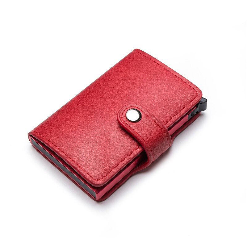 Zovyvol hasp pu leren casual kaarthouder beschermer slimme portemonnee metalen rfid aluminium doos slanke mannen vrouwen kaarthouder: Rood  ym015
