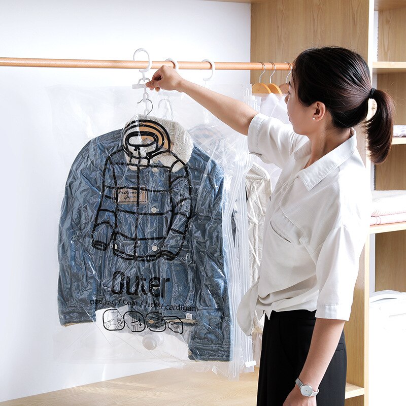 Hanging transparent down jacket compression bag air suction vacuum bag small size clothes storage bag Closet organizer E69