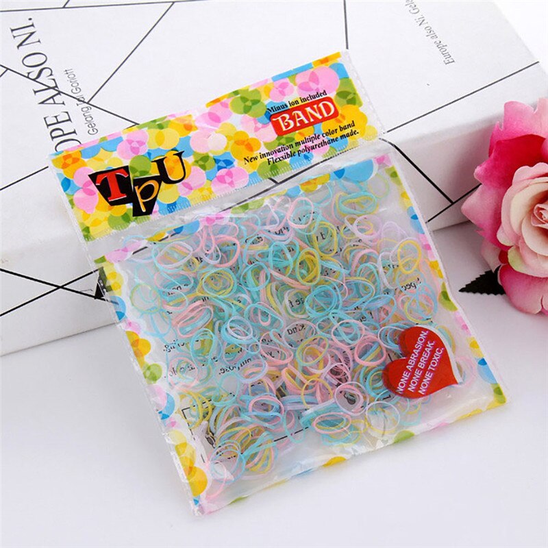 10-600PCS Cute Girls Colourful Ring Disposable Elastic Hair Bands Ponytail Holder Rubber Band Scrunchies Kids Hair Accessories: 300Pcs 10
