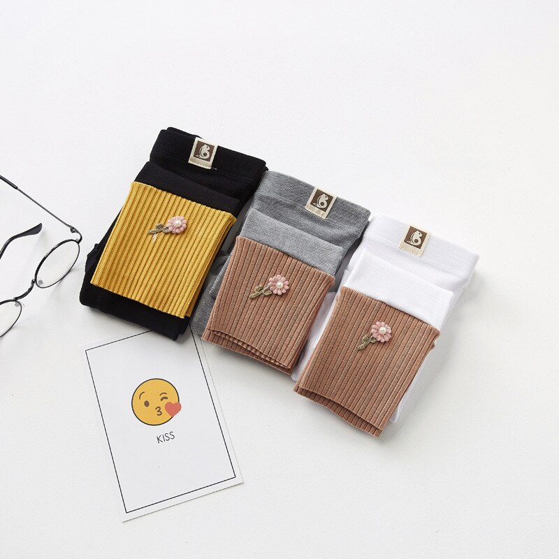 Forår piger leggings koreanske blomster kontrastfarve børns leggings ben bukser pigebukser