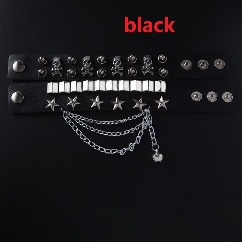 Multilayer Leather Skull Pentagram Bracelet Men's Bracelet with Chain Accessories Accessories Party Jewelry