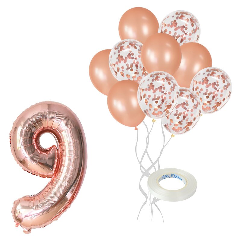 12Pcs/lot Rose Gold Number Foil Balloons Happy Birthday Balloons Baby Shower Kids 1st Birthday Party Decorations Number Balloons: rose gold-9