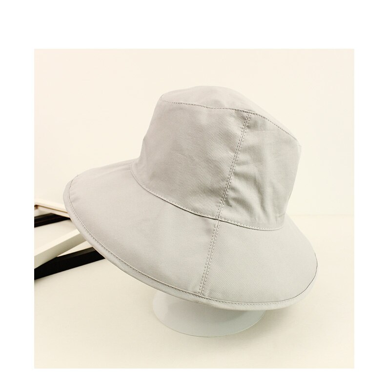 South Korea Traval Wild Hat Female Spring Summer Large Brim Sun Visor Collapsible Bucket Hat UV Cotton Foldable Fishmen Hat: Gray