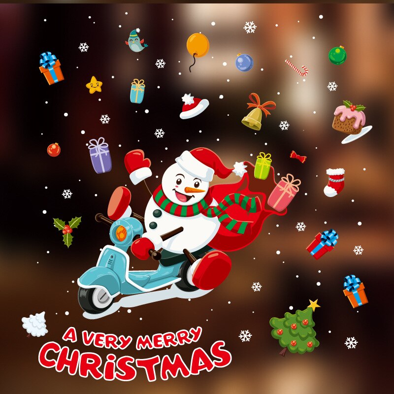 Glædelig jul vinduesglasklistermærker gør-det-selv-aftagelige wallsticker julemand snemand jul julefest indretning til hjemmebutik: Tl16