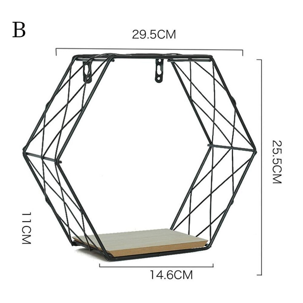 Rejilla Hexagonal de hierro estante de pared combinación colgante de pared figura geométrica decoración de la pared para sala de estar dormitorio # T: B