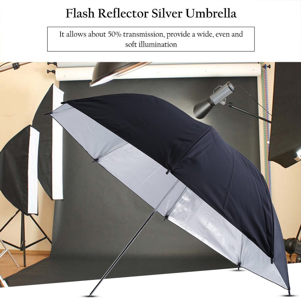 1Pcs 83cm 33" Photo Studio Flash Light Grained Black Silver Umbrella Reflective Reflector