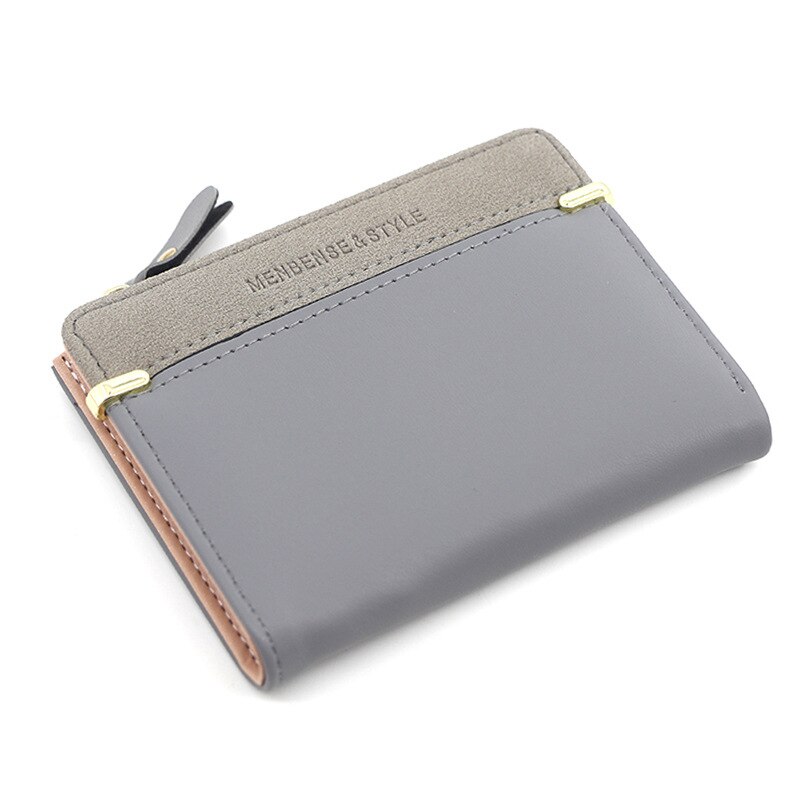 2 fold Short Ladies Wallet Simple Wild Student Zipper Coin Purse Female PU Leather Wallet Card Package: Gray