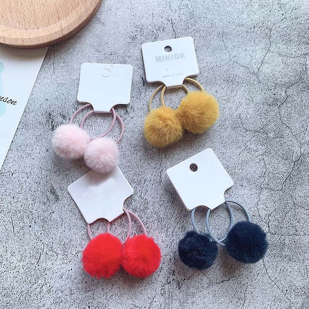 2 sztuk/zestaw dziewczyny królik futrzana kulka gumki robić włosów zima nowe akcesoria robić włosów 3cm dla dzieci dziewczyny Pom pompon elastyczne gumki robić włosów Scrunch
