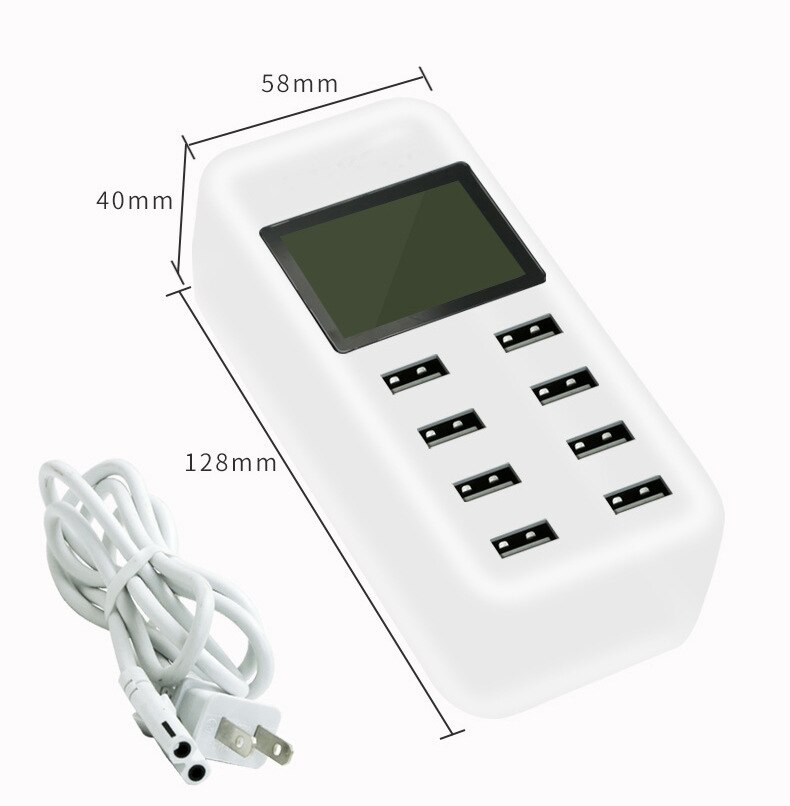 USB Wall Charger - 8 Ports - 5V-12V 1.5A-8A - Fast Charging Hub - Smart IC - LED Display