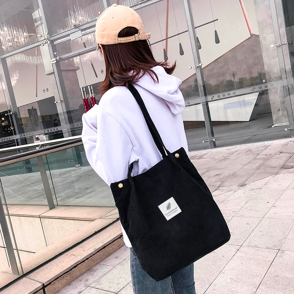 Transer Women Shoulder Bag High Capacity Corduroy Tote Ladies Pure Hand Bag Foldable Reusable Shopping Travel Beach Bag #YY