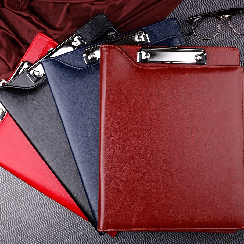 A4 PU leather File Folder Writing Pad Paper Clip Padfolio Business Conference Folder For Office School Supplies