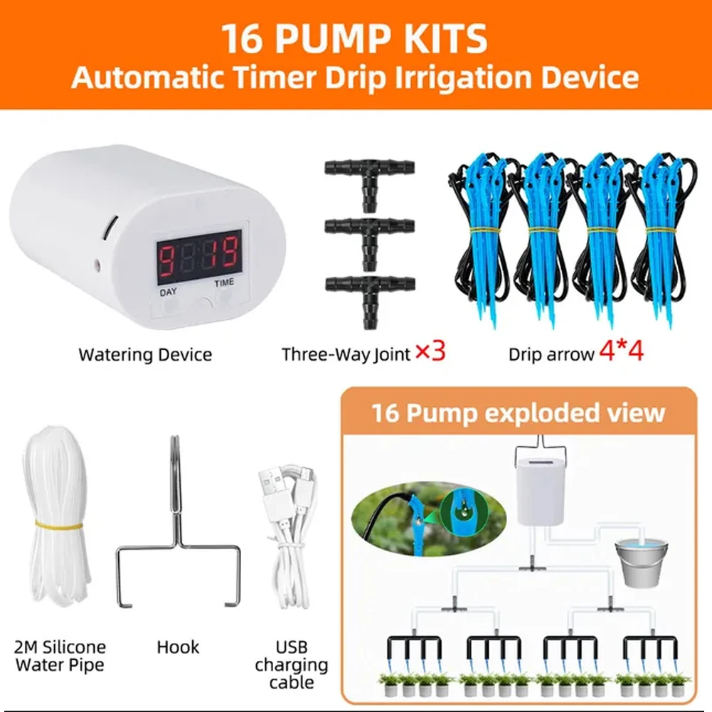 Automatic Plant Flower Watering Pump 2/8/16 Heads Pump Flowers Home Sprinkler Drip Irrigation Device Garden Self-Watering Tool: Blue