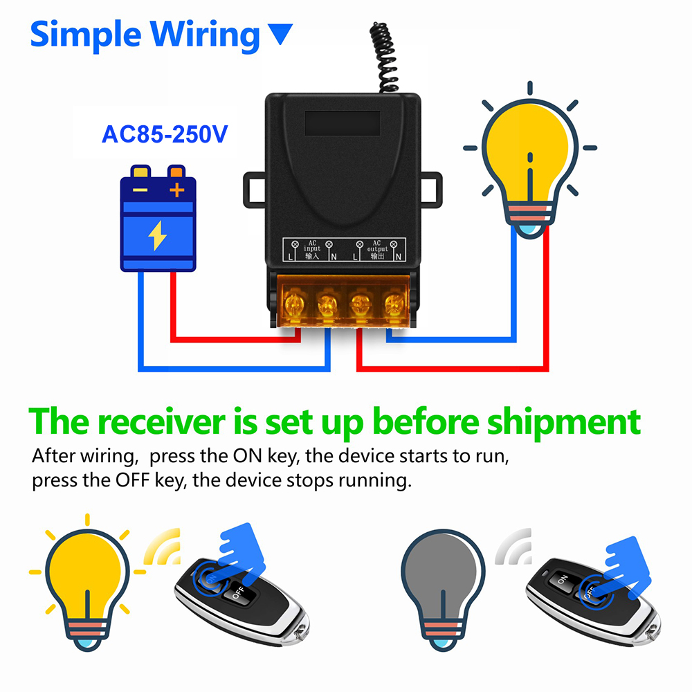 AC 110V 220V 30A relé sistema conmutador de control remoto inalámbrico RF 433Mhz transmisor encendido apagado para calentadores de agua lámpara LED de techo