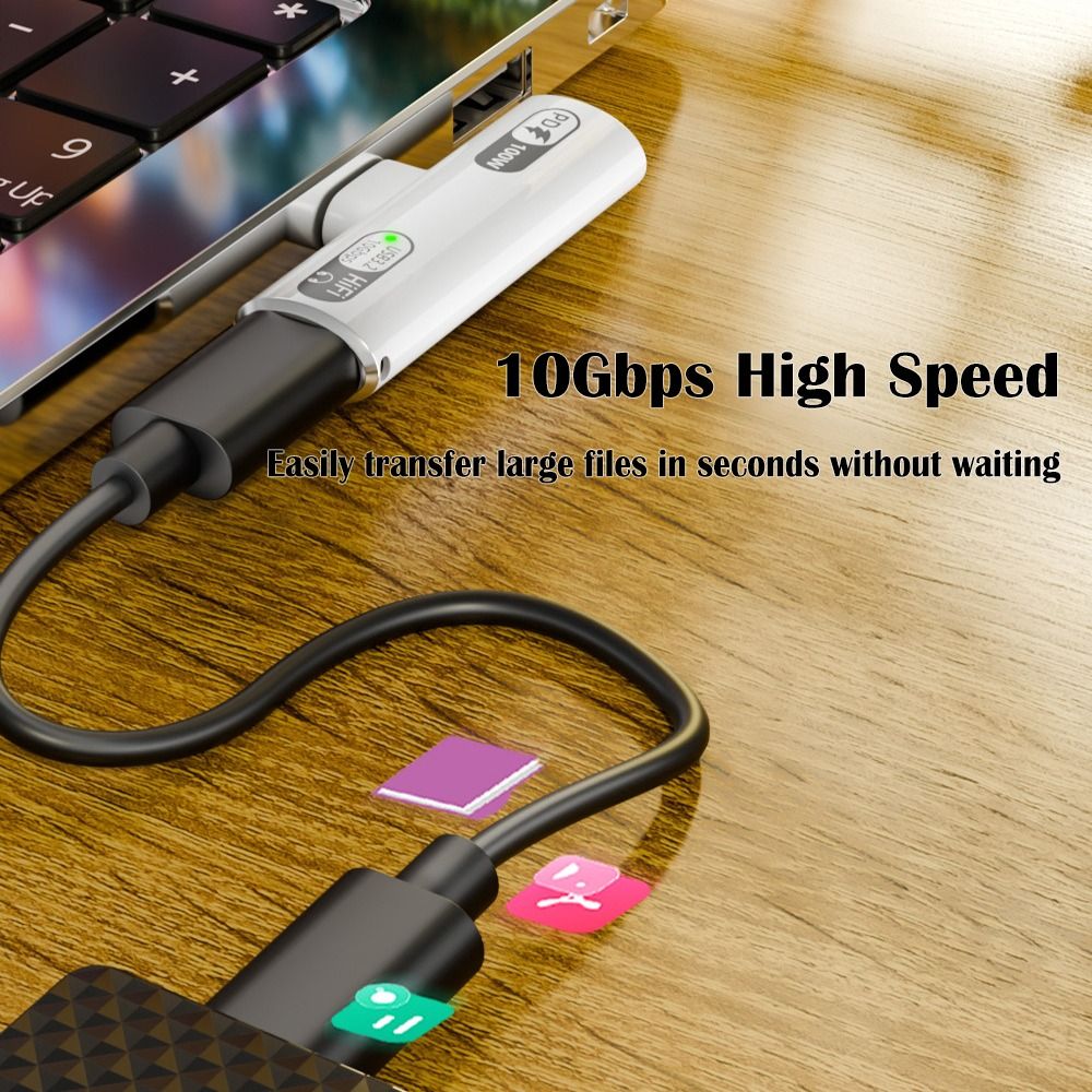 USB 3.2 Gen 2 Type C Audio Adapter PD 100W Fast Charging USB-C Earphone Converter 2 in 1 10Gbps Headphone Connector Tablet