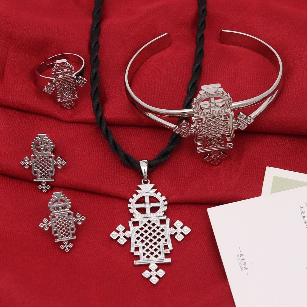 Helle Silber Äthiopischen Schmuck Eritrea Habesha Anhänger Seil Kette Armbinde Ohrringe Ring Schmuck Afrikanische Hochzeit