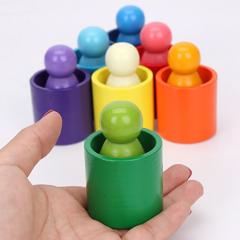 15 teile/satz Kinder Holz Regenbogen Blöcke Regenbogen Holz Kugeln Puppen für Kinder Montessori Pädagogisches Spielzeug
