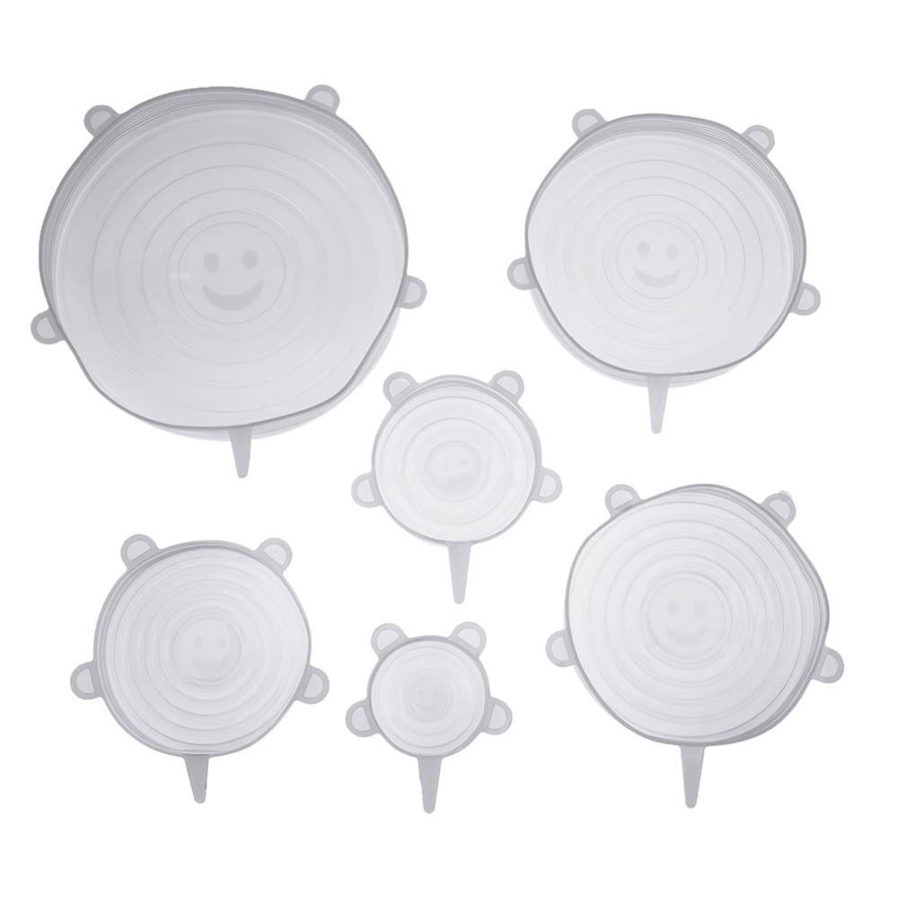 Tapas elásticas de silicona de 6 uds., tapas de succión, sartén reutilizable, tapa para comida de silicona, sartén elástica, utensilios de cocina, triangulación de envíos: 6pcs Clear