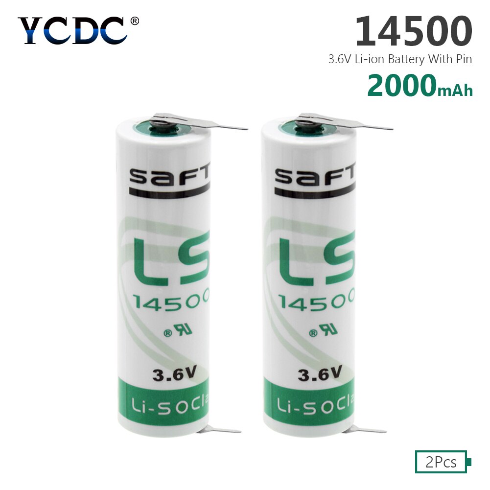 2pcs 3.6V 2000mAh 14500 Primary Battery AA Size Li-SOCl2 High Energy Li-ion Batteries With Pins For Electric Meter Monitor