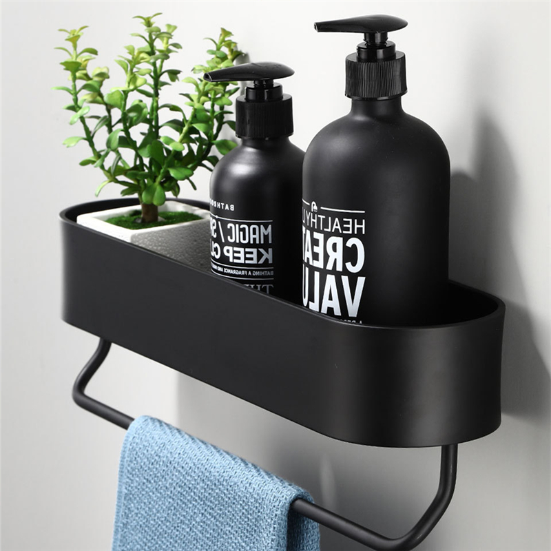 Plads aluminium sort badeværelse hylder køkken væg hylde bruser opbevaring rack håndklæde bar badeværelse tilbehør 30-50 cm længde