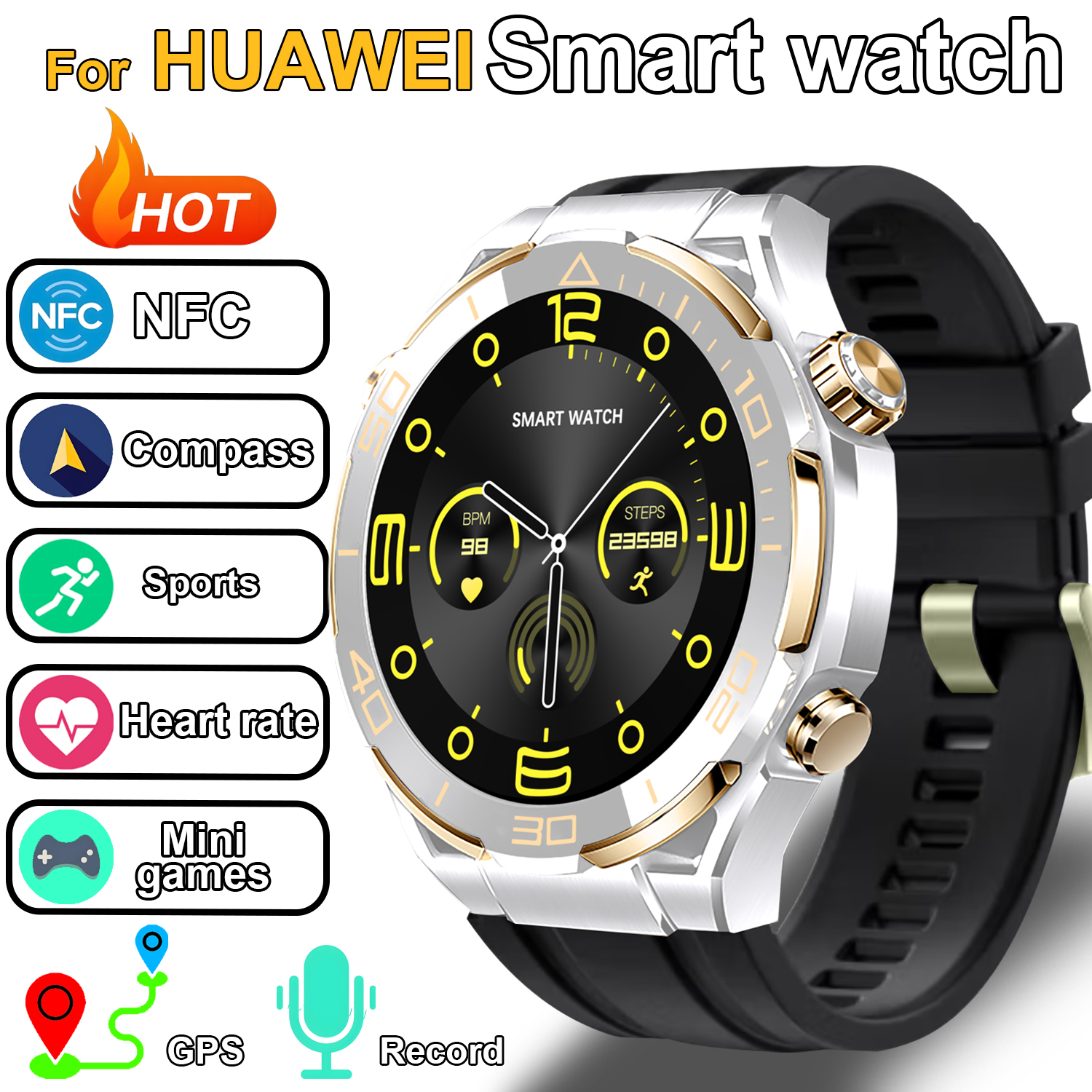 Nowy inteligentny zegarek sportowy dla mężczyzn 420mAh Kompas GPS NFC BT Monitorowanie tętna Smartwatch dla Huawei 2025 sprytny zegarek: zielony