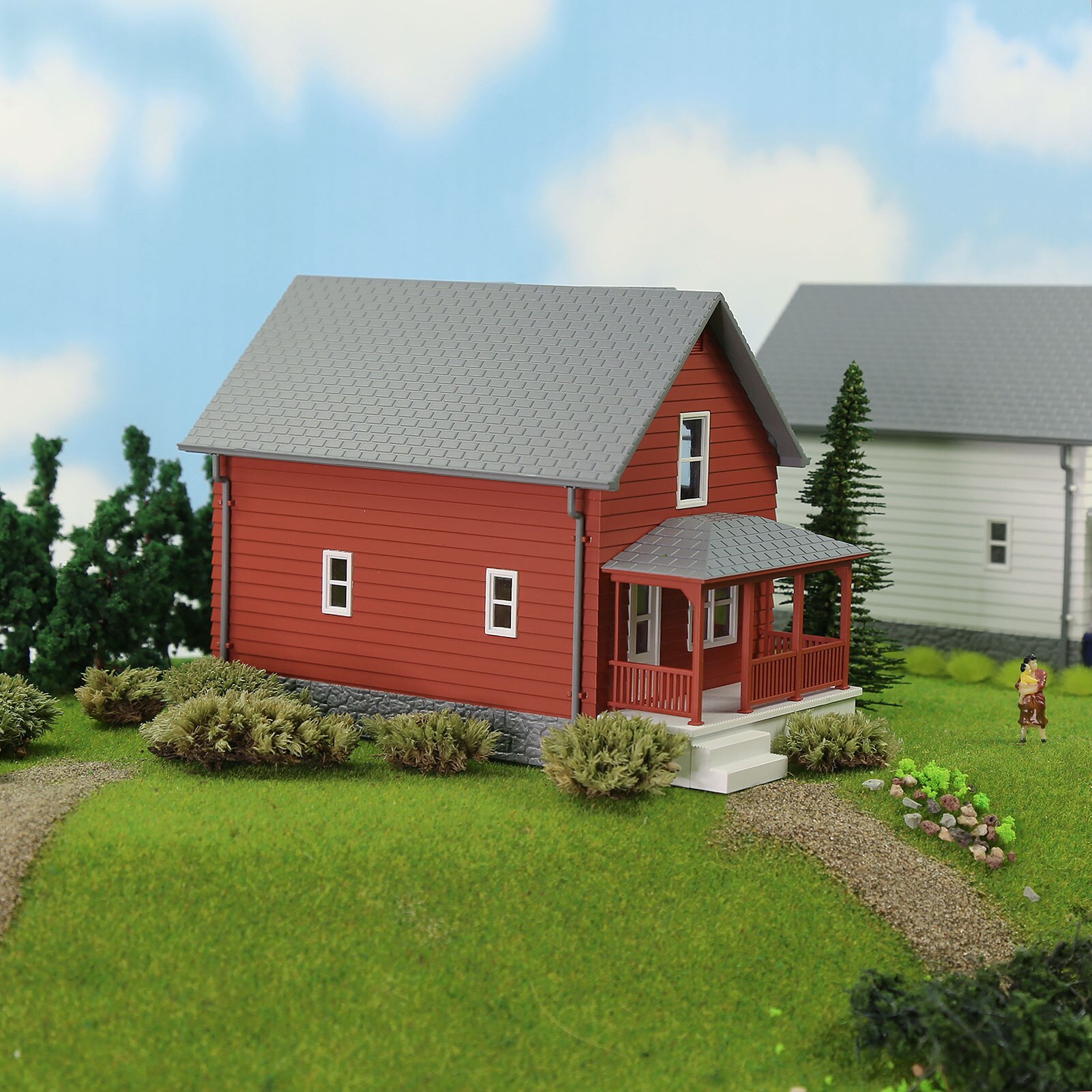 One Set O Scale 1:50 Model House Railway Layout Assembled Architectural Building JZO01