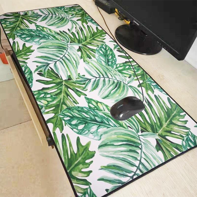 Xgz bananblad växt stor spelmusmatta låskant musmatta tangentbordsmatta skrivbordsmatta för bärbar dator laptop gamer musmatta xxl