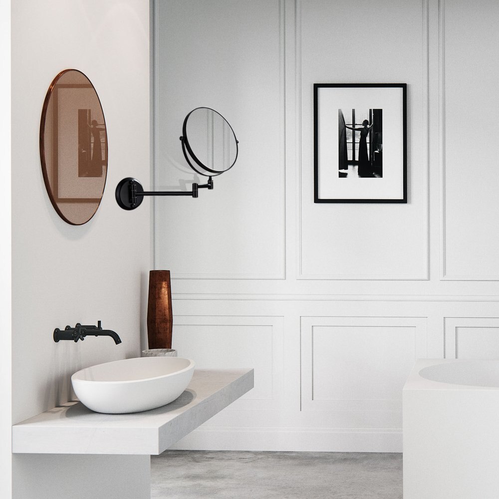 8 inch Bathroom Mirror Dual Arm Extend 2 Face Round Copper framed Make Up Mirror