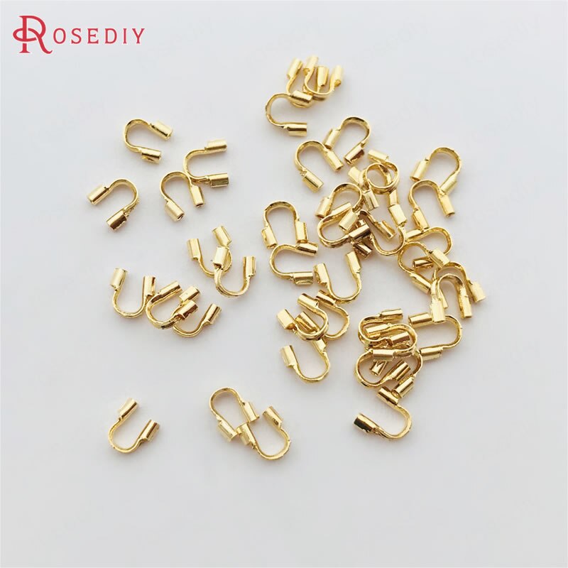 (33597-2)100Pcs 5*4Mm 24K Goud Kleur Messing Draad Protector Sluitingen Diy Sieraden Bevindingen Accessoires