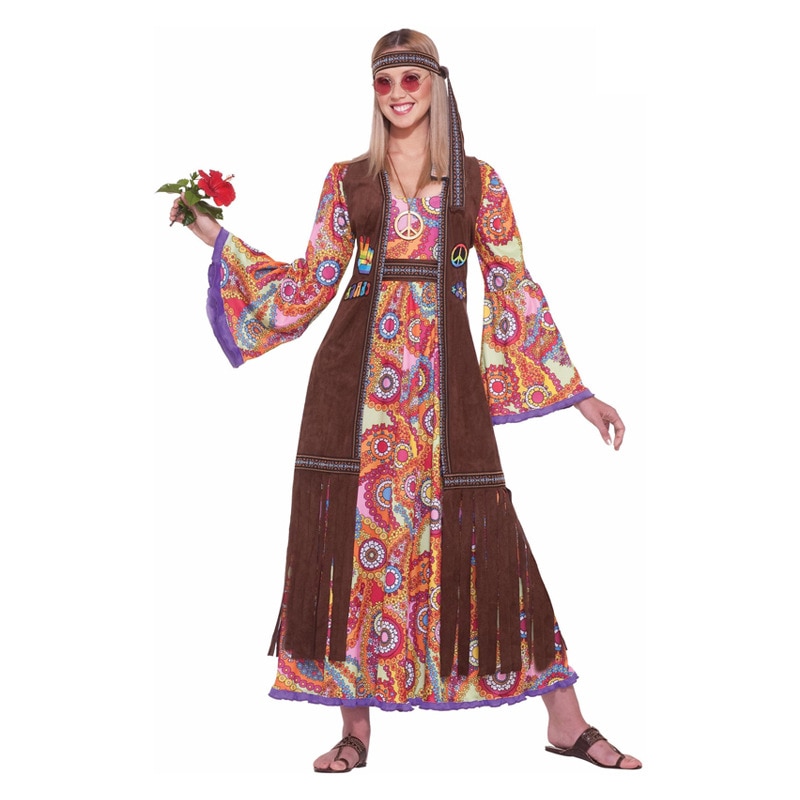 Halloween voksen 60 ' s70 's hippie kostume purim karneval udklædning fest groovy diskotek natklub cosplay kjole