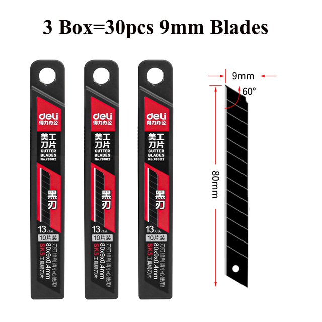 Box Cutter Utility Knife Replacement Blades , Carbon Steel Metal 18mm 9mm Snap-Off Blade For Retractable Utility Knives: 3 Boxes 9mm 78002
