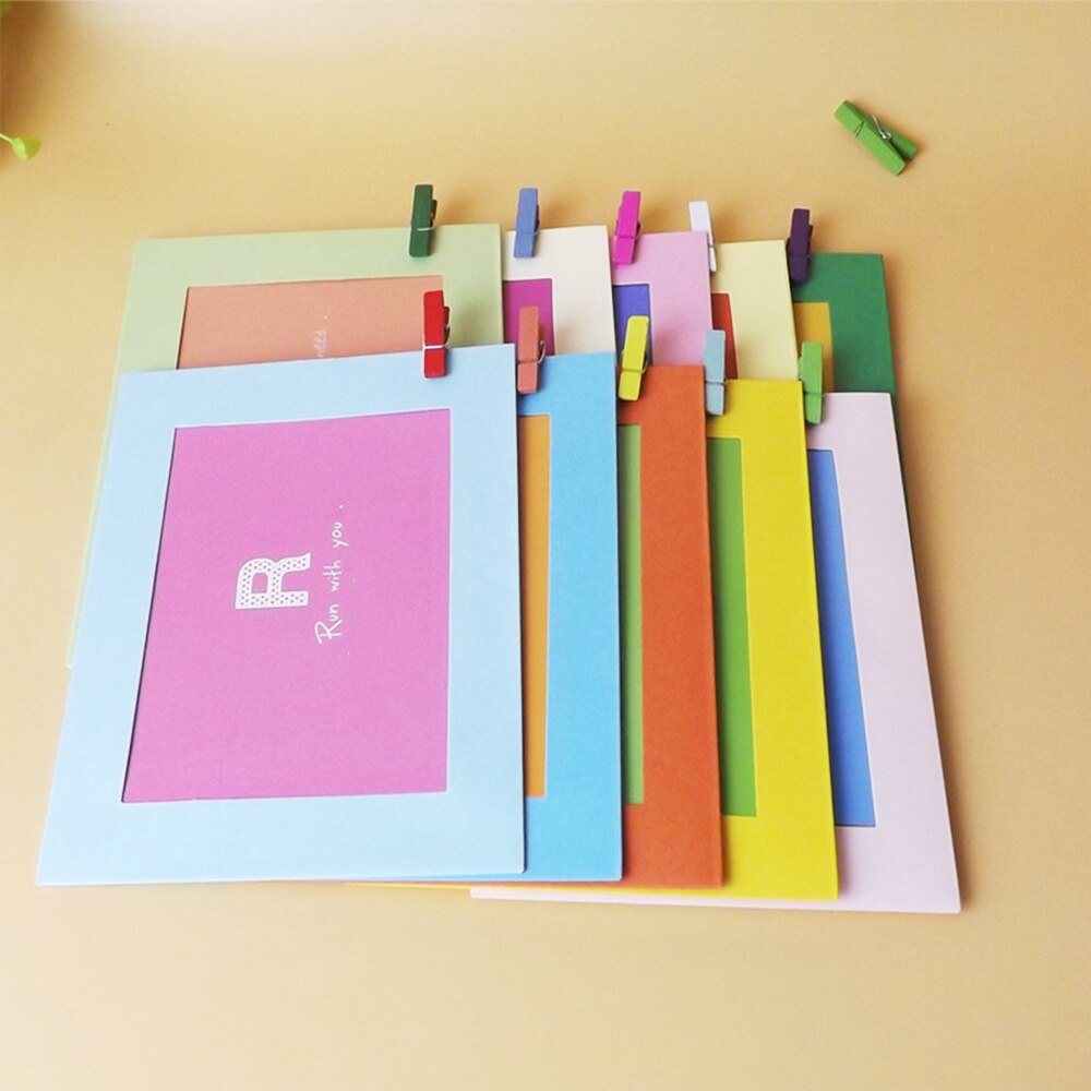 10 Pcs DIY Kraftpapier Fotolijst Opknoping Muur Foto Fotolijst Kraftpapier Met Clips En Touw Familie Geheugen decoraties