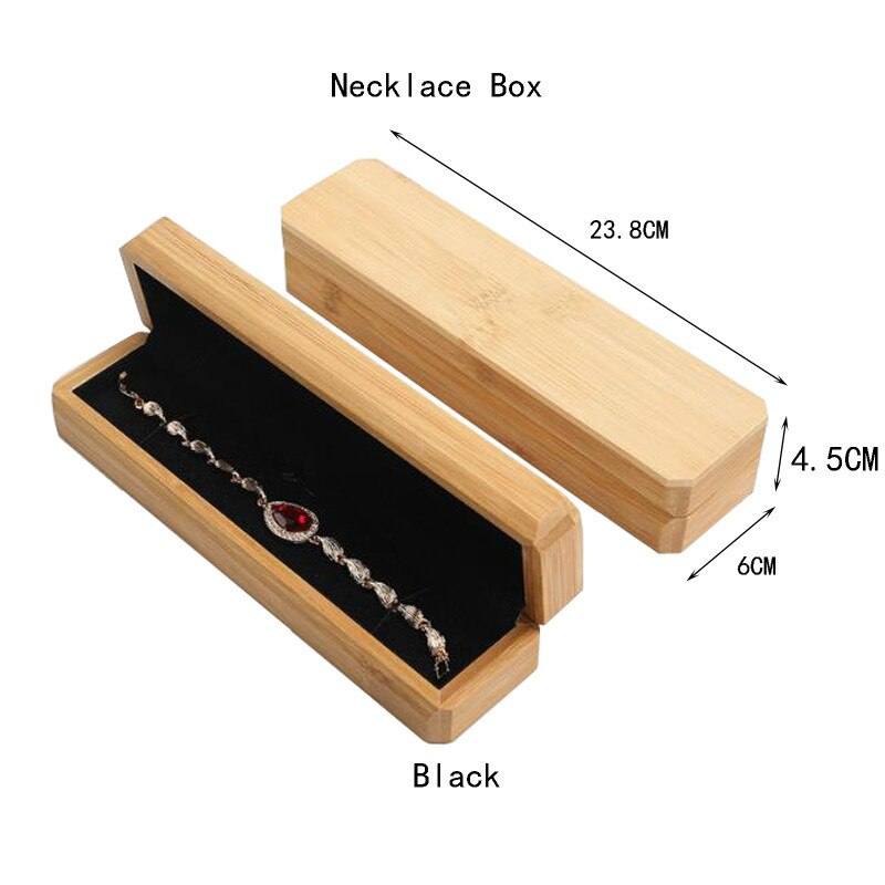 Bamboo and Wood Jewelry Packaging Box Buddhist Bead Collection Box Bamboo Wood Necklace Box Proposal Ring Box: Black Necklace Box