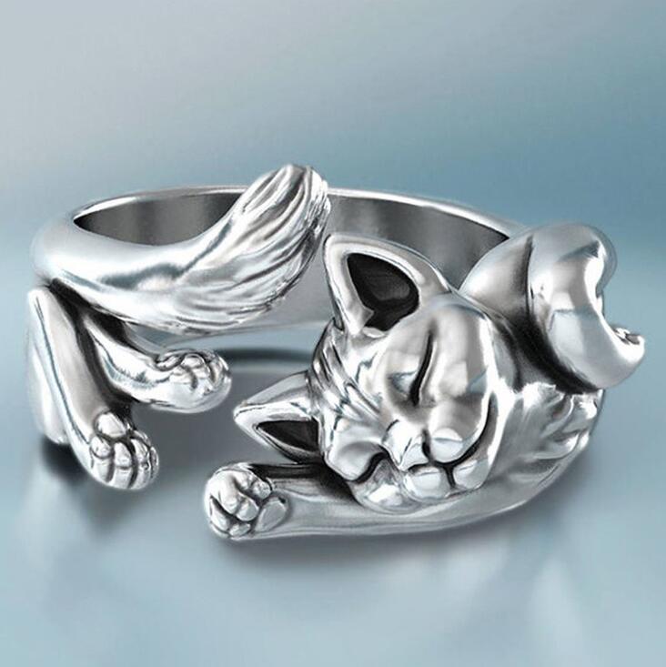 Handgemaakte Leuke Kat Ring Vintage Opening Verstelbare Retro Animal Ring Meisje Sieraden: Style 1