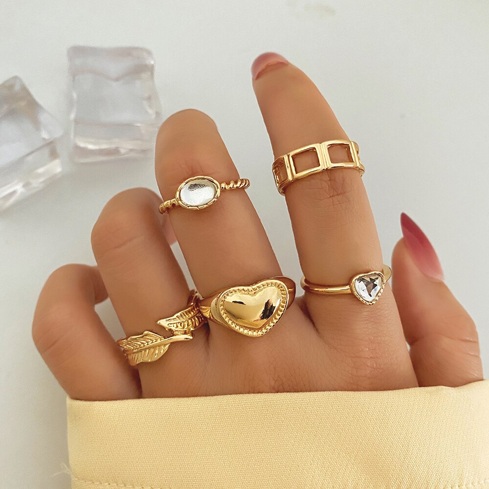 Ifmia 2022 Bohemian Vlinder Gouden Ringen Vrouw Shiny Crystal Stone Heart Geometrische Boho Sieraden Sets Voor Vrouwen Sieraden: IF31714492