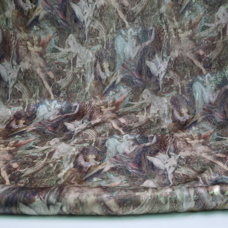 Metalliskt siden tyg dansmaterial vintage guld silver 100cm*140cm
