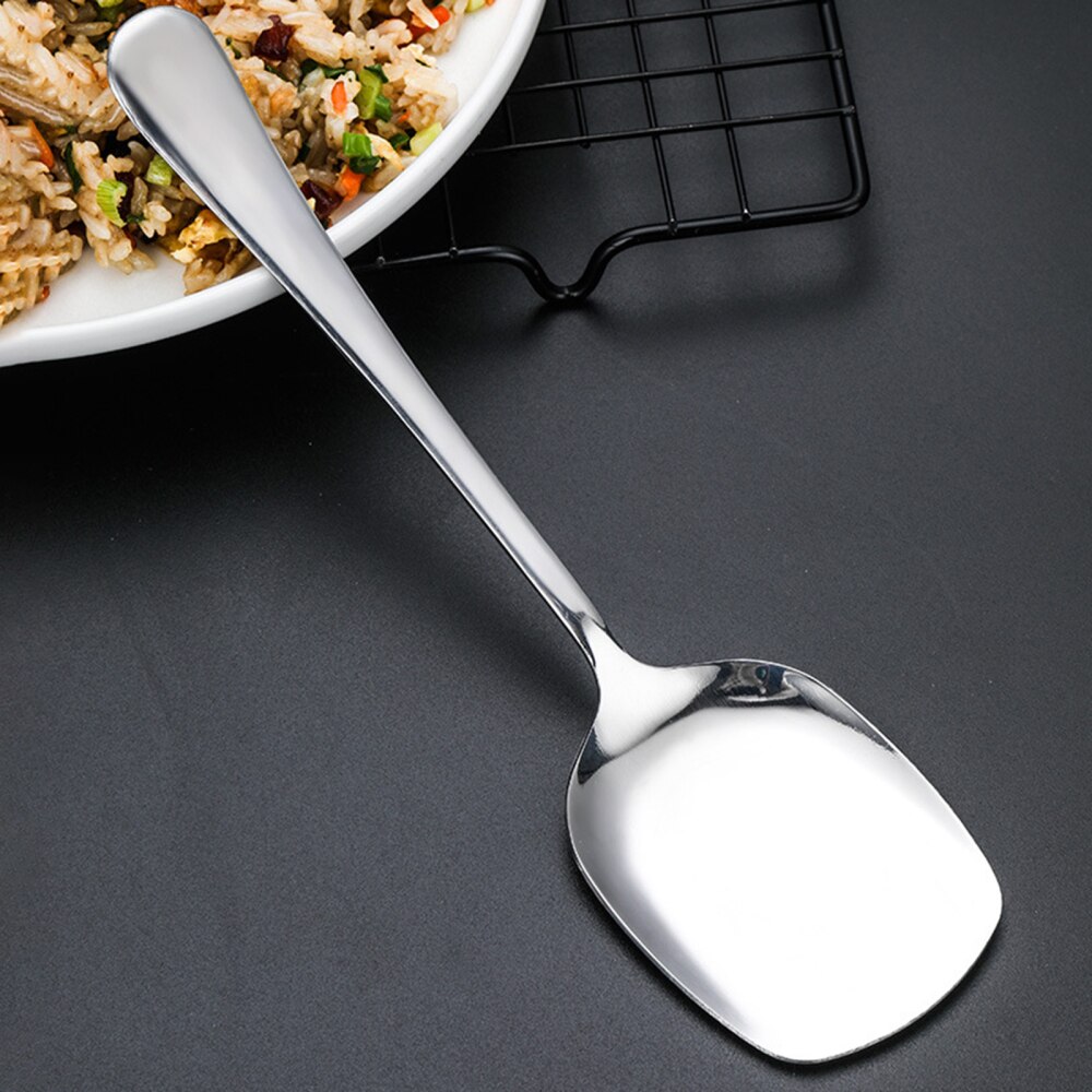 Big Spoon Large Round/Square Handle Stainless Steel Serving Spoon Long Handle Soup Spoon Kitchen Flatware
