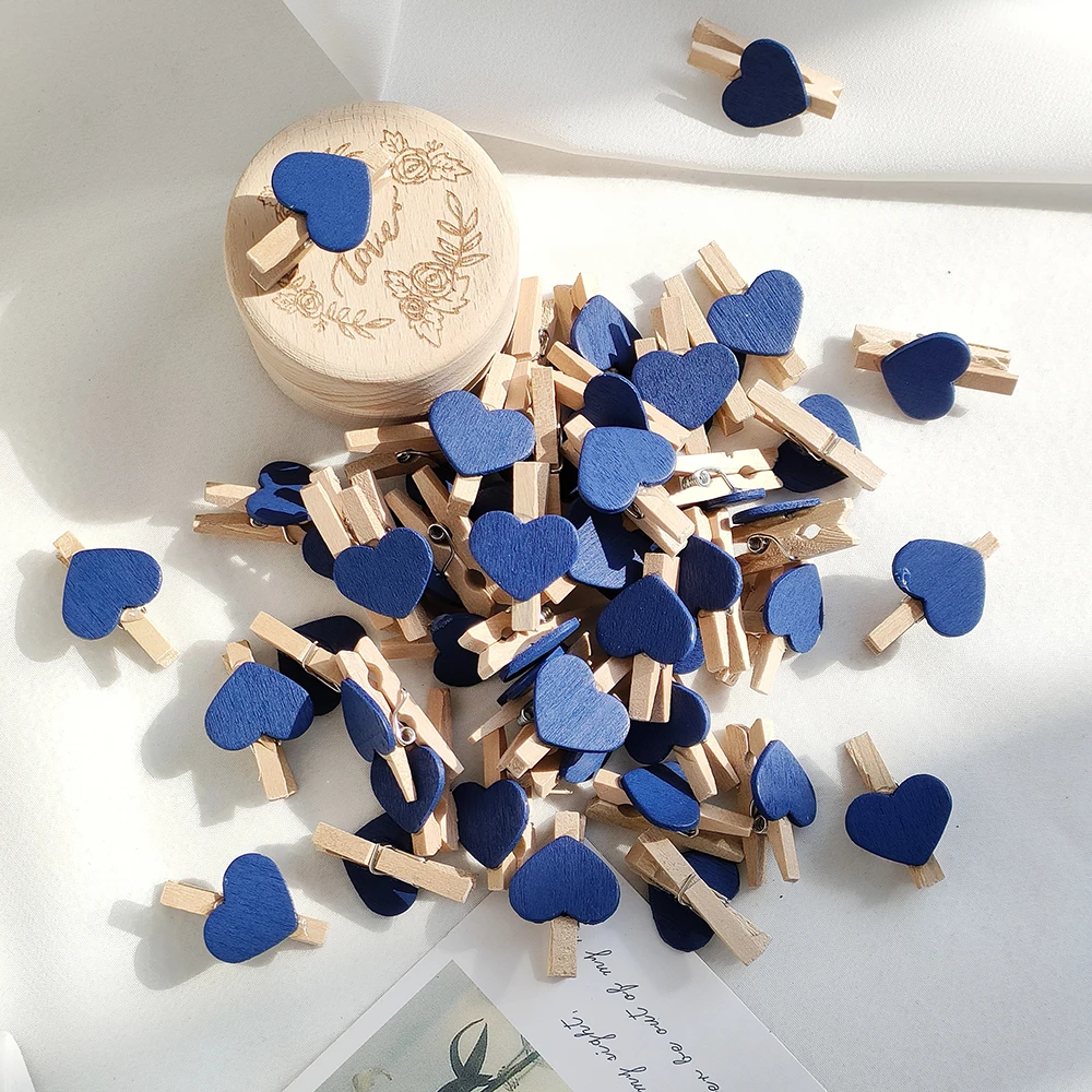 10/50 stücke rotes Herz Liebe Holz Kleidung Fotopapier Anbindung Stift Mini Wäsche klammer Postkarte Clips nach Hause Hochzeit Valentinstag Decorati: L / Blau