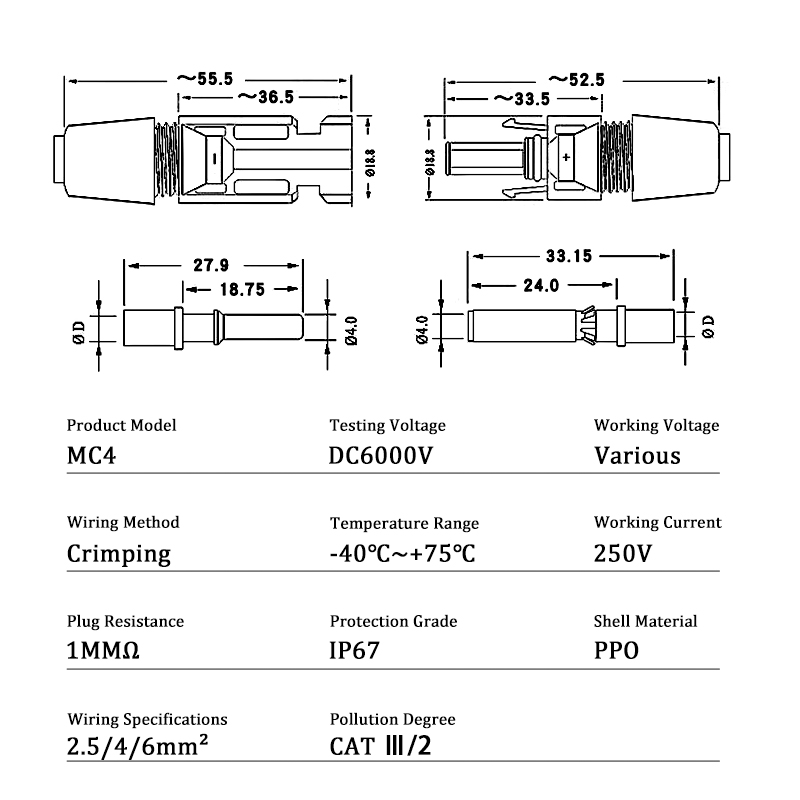 10/20/50/400/1000 pcs Photovoltaik Solar Connector Kit Stecker 2.5 V 30a Anschlüsse für Solarmodule PV/MC Kabel/4/6mm ²