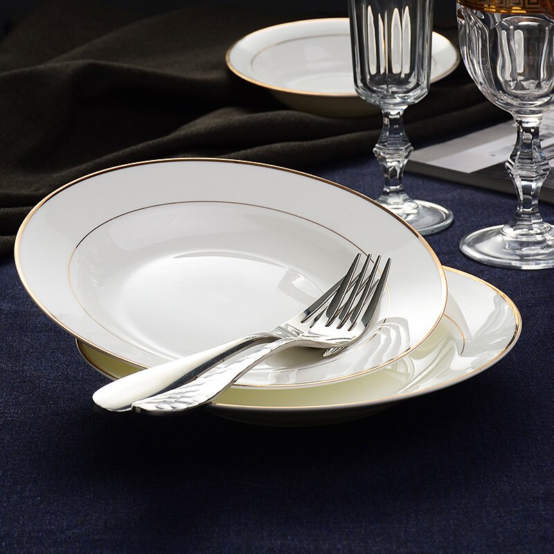 Golden Edge PlateTangshan Bone Porcelain Plate Vegetable Plate Deep Plate Household Large Porcelain Plate