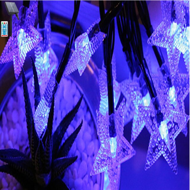 remote control peach blossom solar string lights outdoor fairy light for christmas wedding party decoration with solar panel: Blue / 12m 100led
