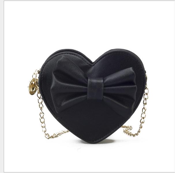 Baby flickor söt båge handväskor hjärtformad axelväska enfärgad crossbody väska crossbody väskor för barn barn: Svart