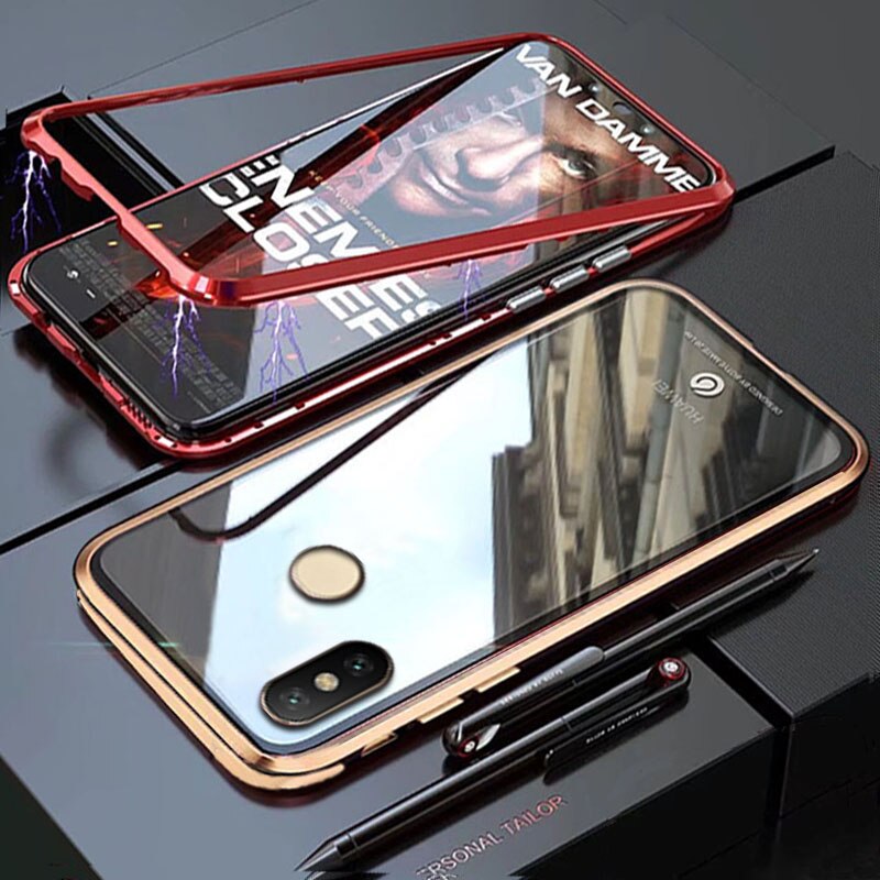 YonLinTan Coque cover Case Voor Xiao mi mi 8 se lite 8Se 8 Lite mi 8 metalen magnetische frame Gehard glas telefoon Terug gevallen