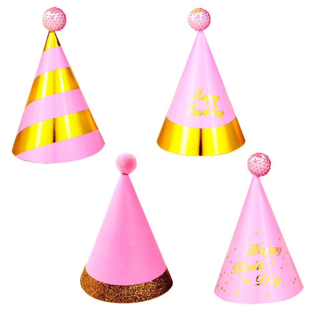 4 pcs/lot Baby Kid Birthday Paper Hat Pink Blue Boy Girl Party Cap Festival Birthday Party Decoration Hat Prince Princess Crown