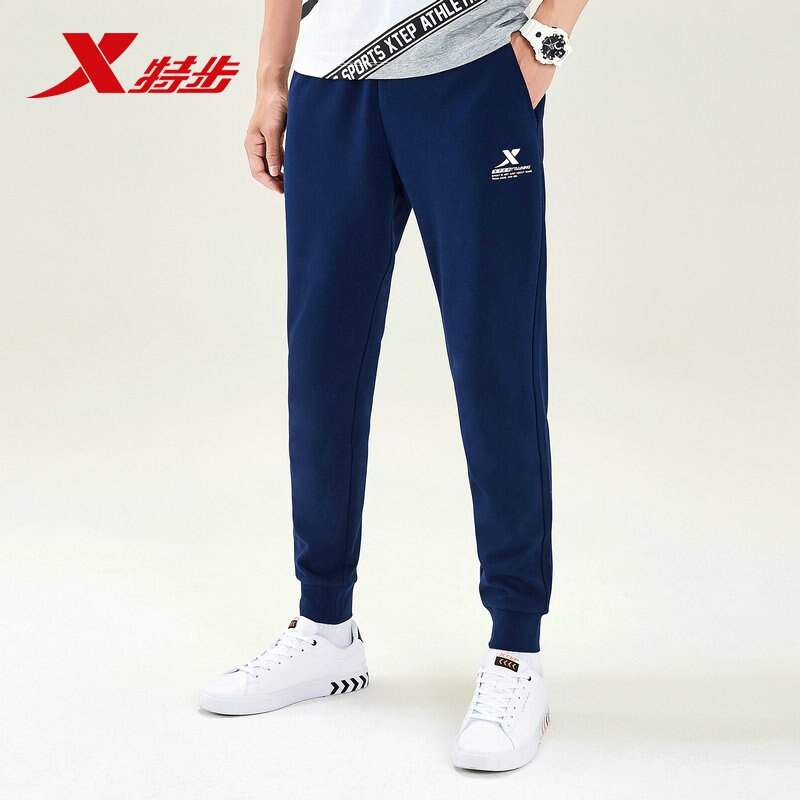 Xtep sport strikkede bukser herre høst slank passe sportsbukser tenåringe elastisk midje fritid joggebukser herre 881429639256: Blå / Xxxl