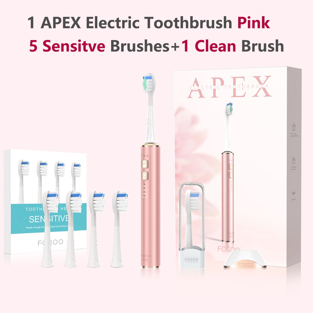 FOSOO – brosse à dents électrique sonique APEX 42000VPM, 2 Min, minuterie intelligente, autonomie de la batterie de 180 jours, 4 Modes de nettoyage, 2 têtes de brosse roses: PN Sens