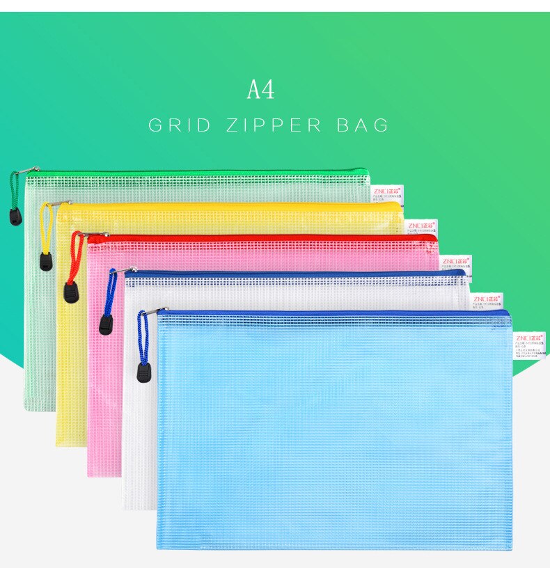 Carpeta de archivos A4 de plástico transparente, organizador de documentos de negocios, bolsa con cremallera, lápiz para la escuela o la oficina, bolsas de almacenamiento, papelería