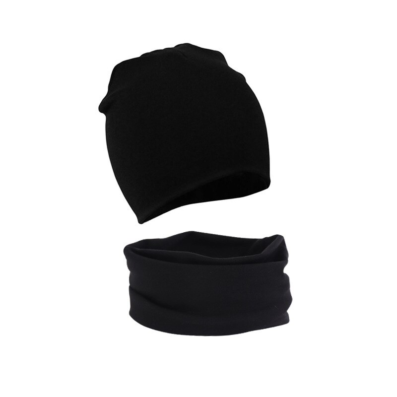 2 Teile/satz Weiche Baumwolle Baby Hütte Schal Einfarbig Herbst Winter Warme Baby Jungen Mädchen Kappe Mützen freundlicher Hütte Motorhaube: Schwarz