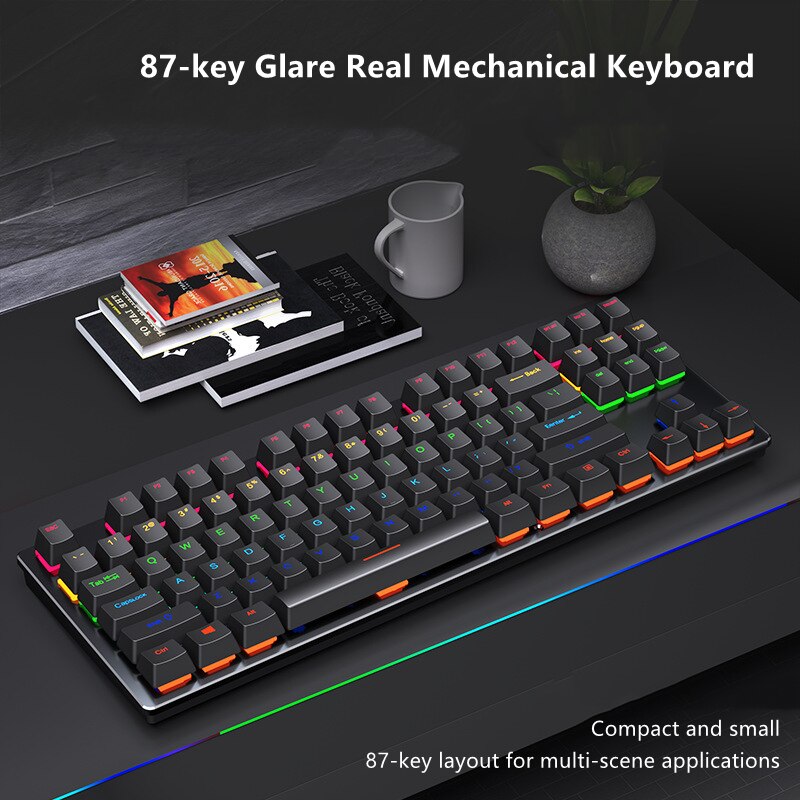 Mechanical Keyboard Gaming 87 keys Wired USB Keyboards With RGB LED Backlight For Tablet PC Gamer Desktop Computer Desktop Linux